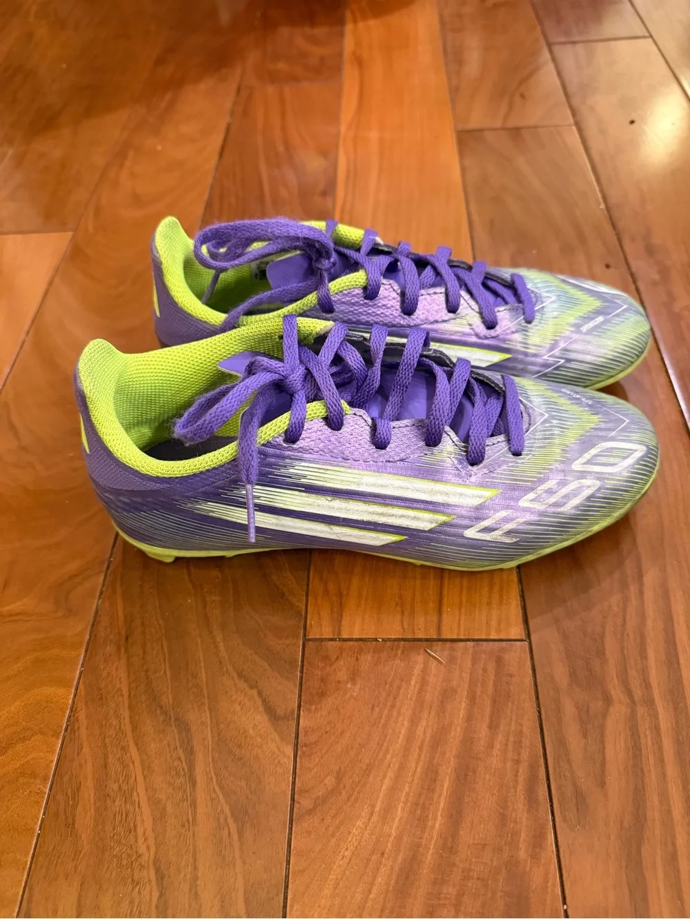 adidas Kids Purple and Neon Green Soccer Cleats